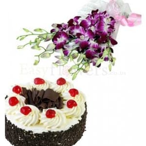 Bunch of Orchids with 1/2 Kg Black Forest Cake